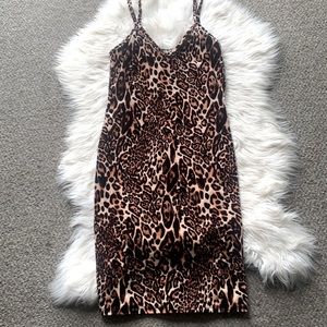 Leopard Velvet Print Midi Dress Slinky Dress NWOT